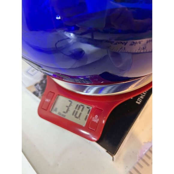 Vtg Italy Cobalt Blue Glass Whiskey Jug decanter Handle Embossed Fish Birds Pond - Picture 6 of 7